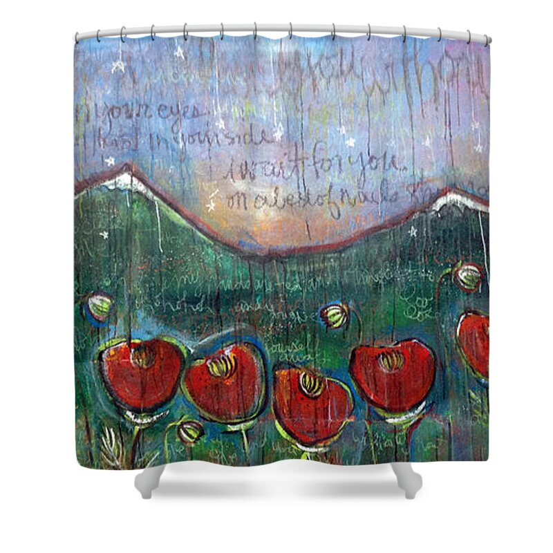 U2 Shower Curtain featuring the painting With Or Without You by Laurie Maves ART