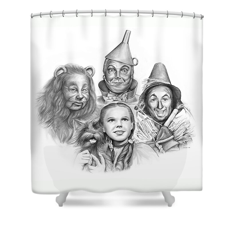 Wizard Of Oz Shower Curtain featuring the drawing Wizard of Oz by Greg Joens