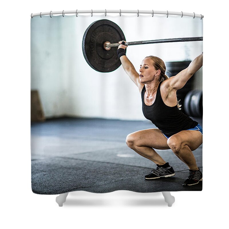 Atlanta Shower Curtain featuring the photograph Woman Doing Gym Snatch by Momo Productions