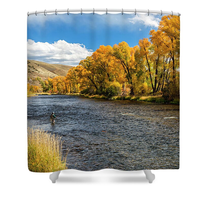 Woman Fly-fishing In The Colorado River Shower Curtain