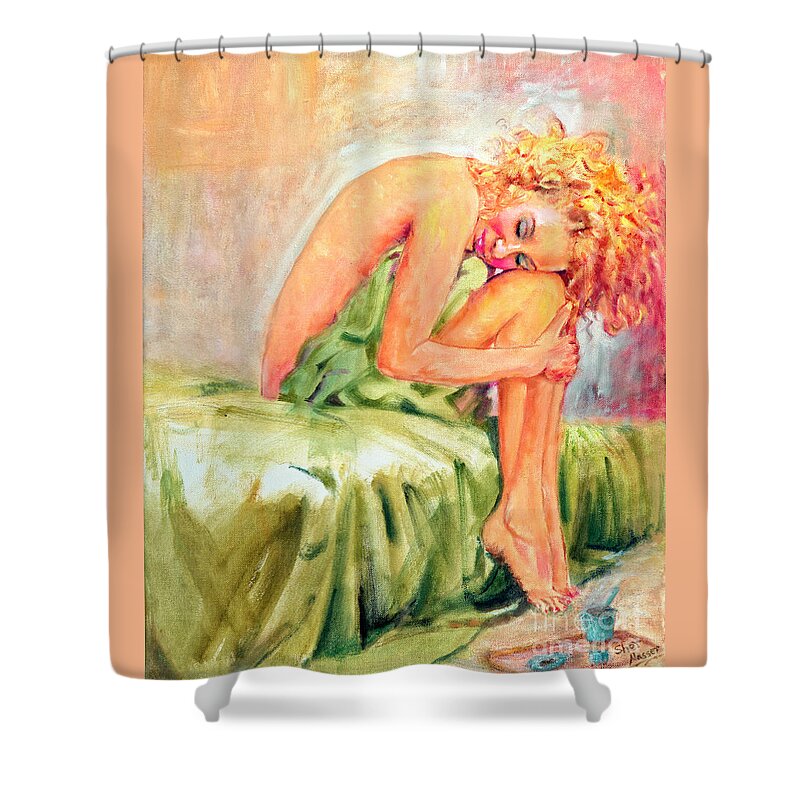 Sher Nasser Artist Shower Curtain featuring the painting Woman In Blissful Ecstasy by Sher Nasser Artist
