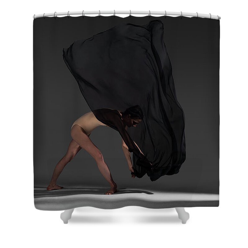 Ballet Dancer Shower Curtain featuring the photograph Woman Moving Silk Fabric Through The Air by Nisian Hughes