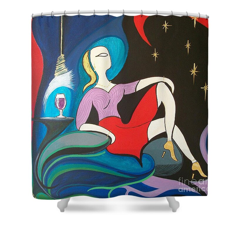 Abstract Shower Curtain featuring the painting Woman Reclined in Chair by John Lyes