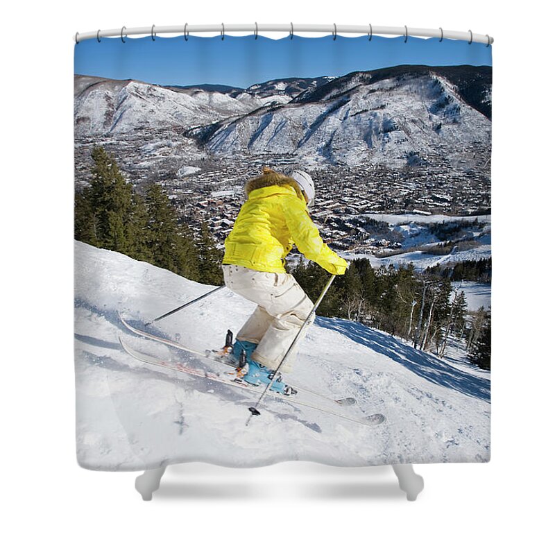 Aspen Shower Curtain featuring the photograph Woman Skiing In Aspen, Colorado by Scott Markewitz