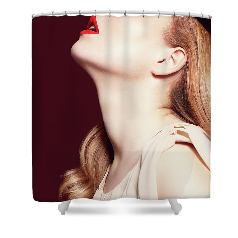 People Shower Curtain featuring the photograph Woman Wearing Hat by Iconogenic
