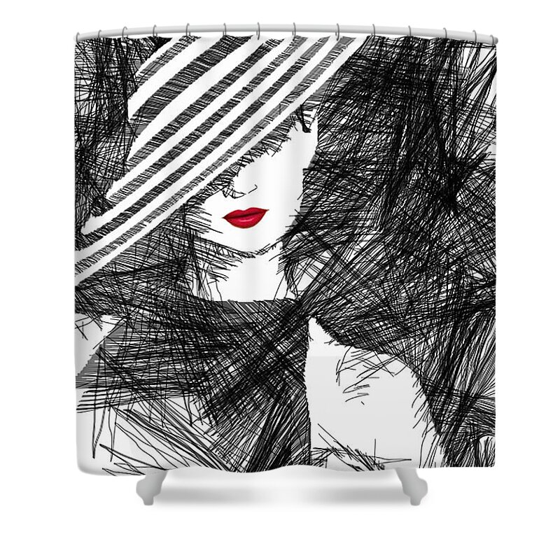 Woman Shower Curtain featuring the digital art Woman with a Hat by Rafael Salazar