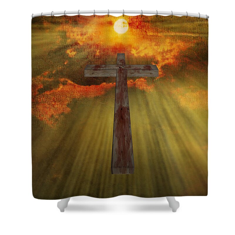 Afternoon Shower Curtain featuring the digital art Wood Cross by Bruce Rolff