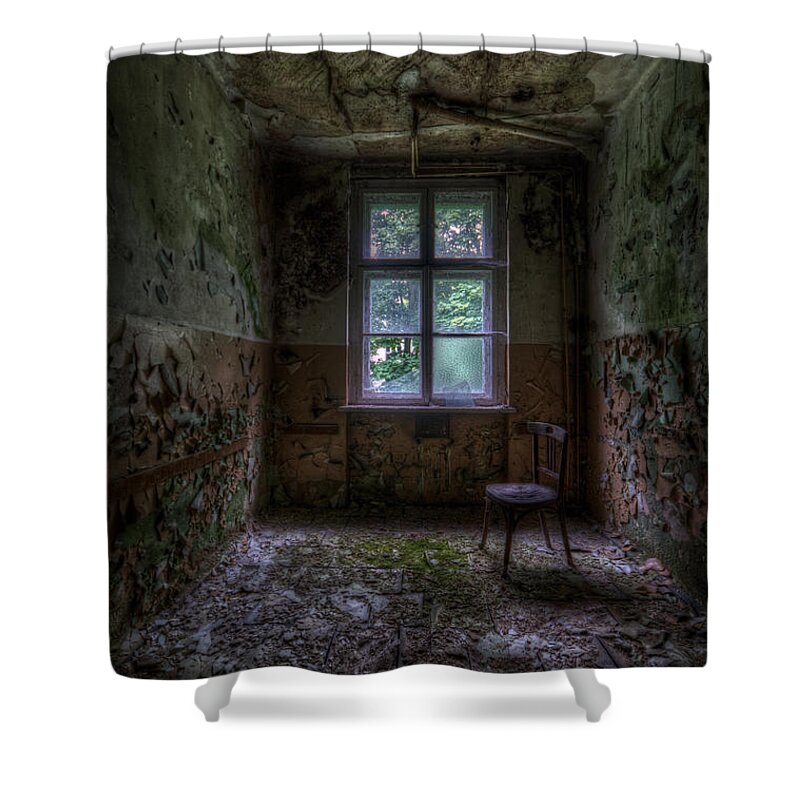 Soviet Shower Curtain featuring the digital art Wooden chair room by Nathan Wright