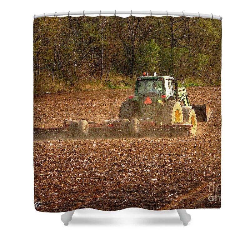 Farm Shower Curtain featuring the painting Working the Land in May by J McCombie