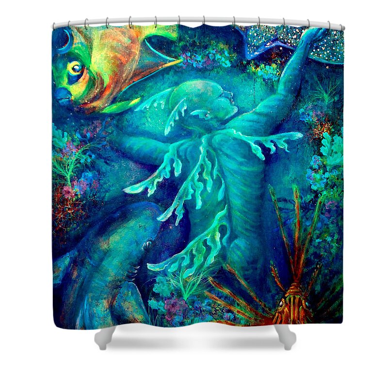 Florida Reefs Shower Curtain featuring the painting World by Ashley Kujan
