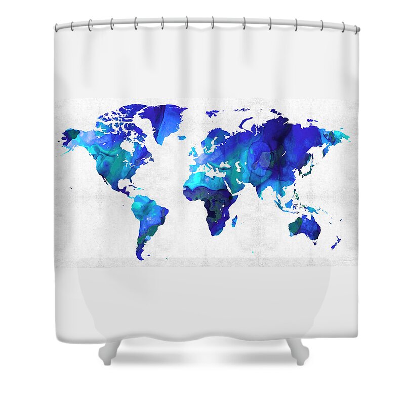 Map Shower Curtain featuring the painting World Map 17 - Blue Art By Sharon Cummings by Sharon Cummings