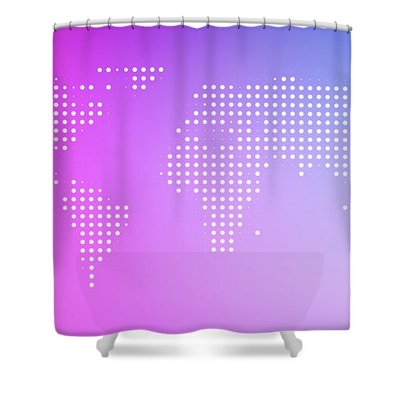 Panoramic Shower Curtain featuring the digital art World Map In Dots Against An Abstract by Ralf Hiemisch
