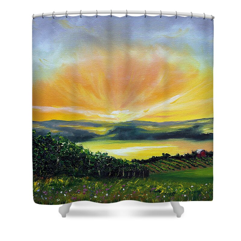Nature Shower Curtain featuring the painting Wrapped In Light by Meaghan Troup