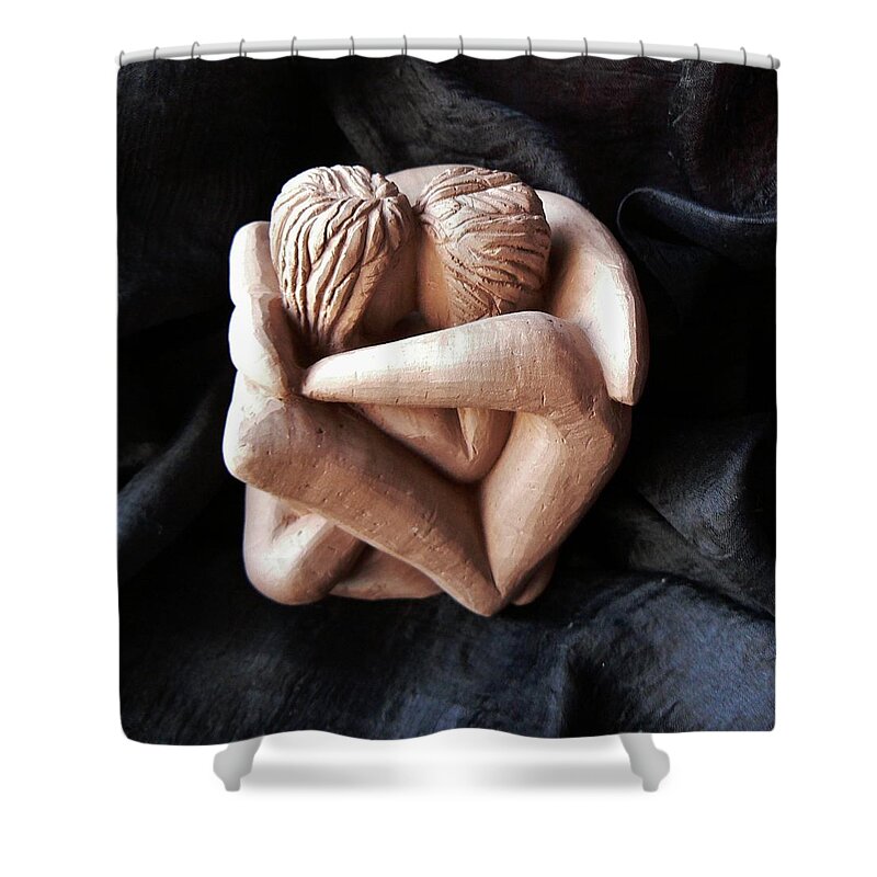 Sculpture Shower Curtain featuring the sculpture Wrapped up in each other by Barbara St Jean
