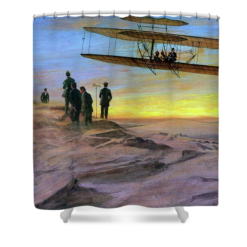 1982 Shower Curtain featuring the painting Wright Brothers, 1907 by Granger