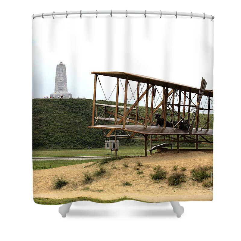 Aeronautical Shower Curtain featuring the photograph Wright Brothers Memorial at Kitty Hawk by William Kuta
