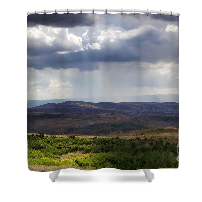 Stormy Shower Curtain featuring the photograph Wyoming Storms by Donna Greene