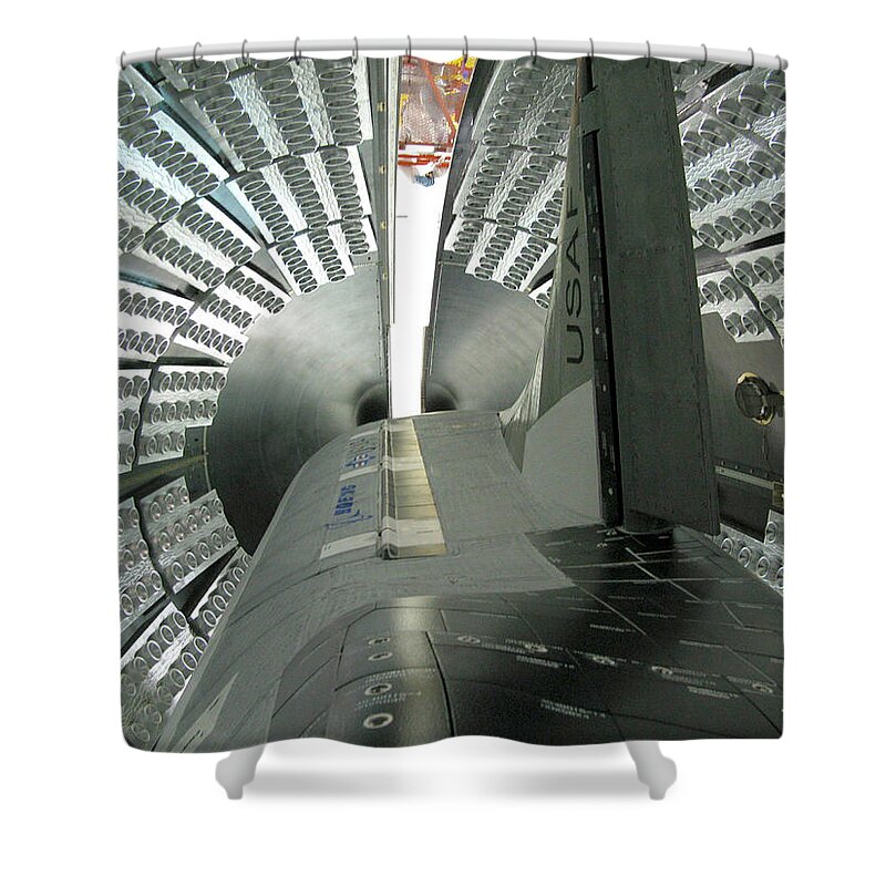 Astronomy Shower Curtain featuring the photograph X-37b Orbital Test Vehicle by Science Source