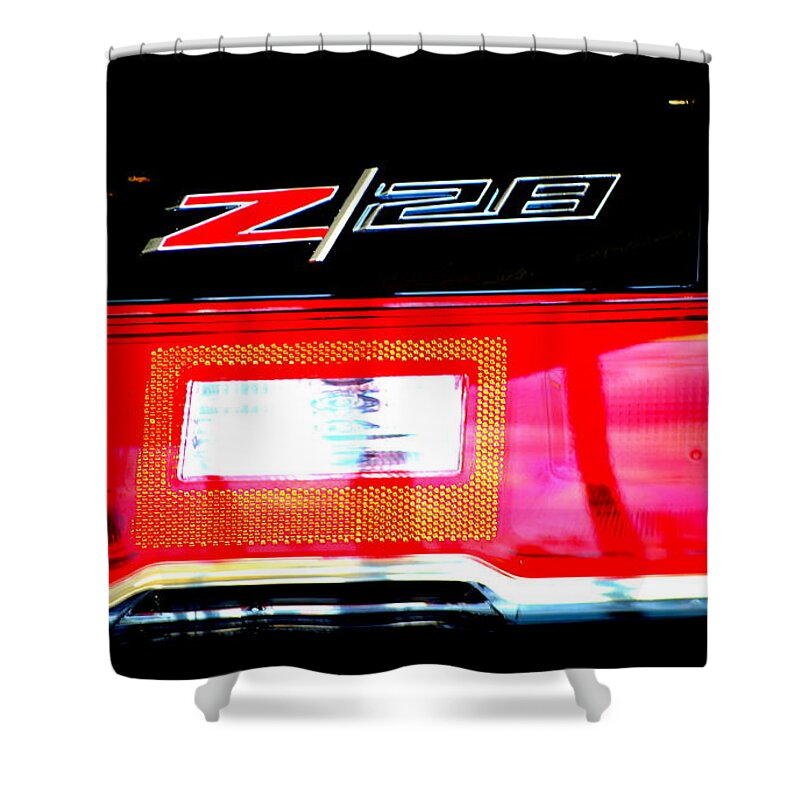 Z28 Shower Curtain featuring the photograph XXL Chevrolet 2014 Z28 Tail Light by Katy Hawk