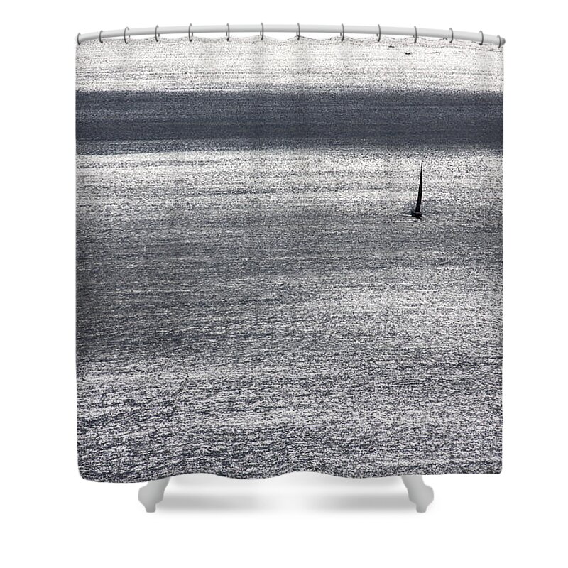 Yacht Shower Curtain featuring the photograph Yacht in shimmering sea by Sheila Smart Fine Art Photography