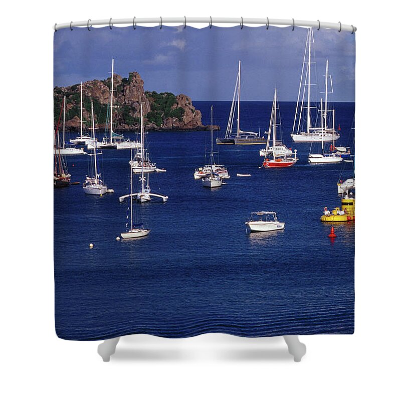 Sailboat Shower Curtain featuring the photograph Yachts & Yellow Submarine Moored On by Richard I'anson