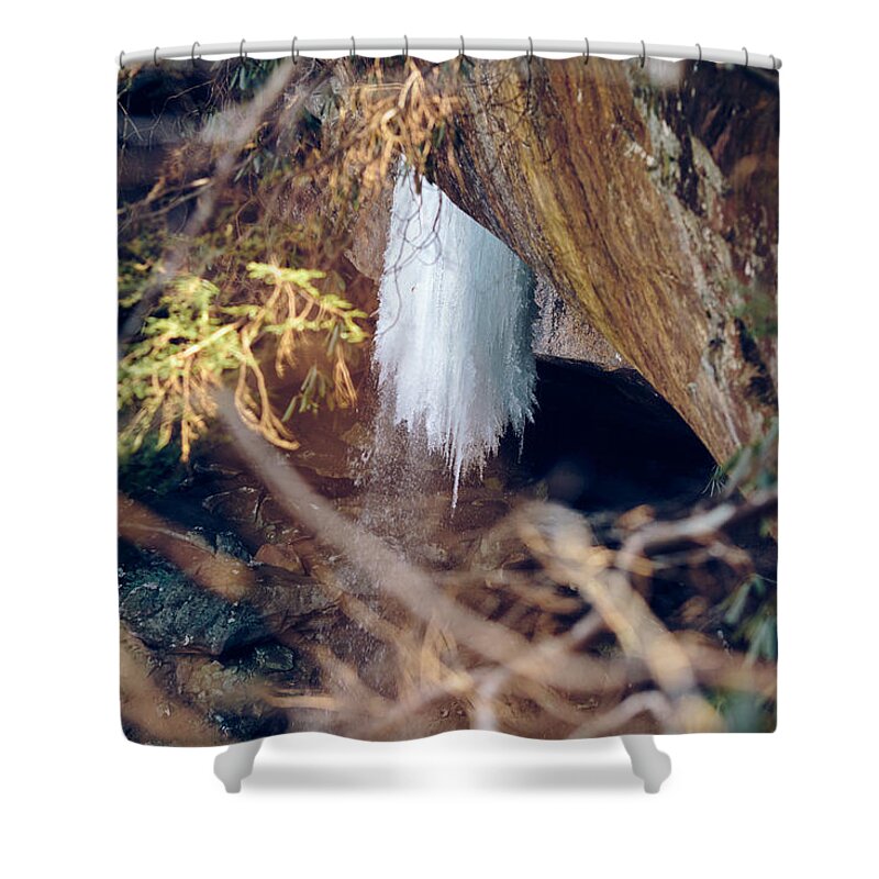1st Shower Curtain featuring the photograph Yahoo Falls Frozen 1 by Amber Flowers