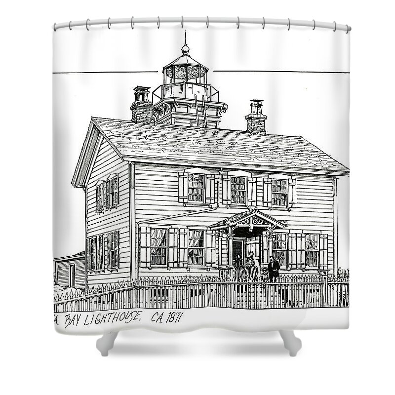 Lighthouses Shower Curtain featuring the drawing Yaquina Bay Lighthouse by Ira Shander