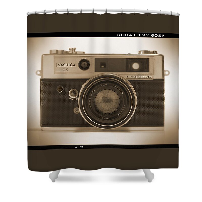 Classic Film Camera Shower Curtain featuring the photograph Yashica Lynx 5000E 35mm Camera by Mike McGlothlen