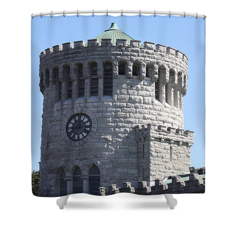 Ye Old Castle Clock Tower Shower Curtain featuring the photograph Ye Old Castle Clock Tower by John Telfer