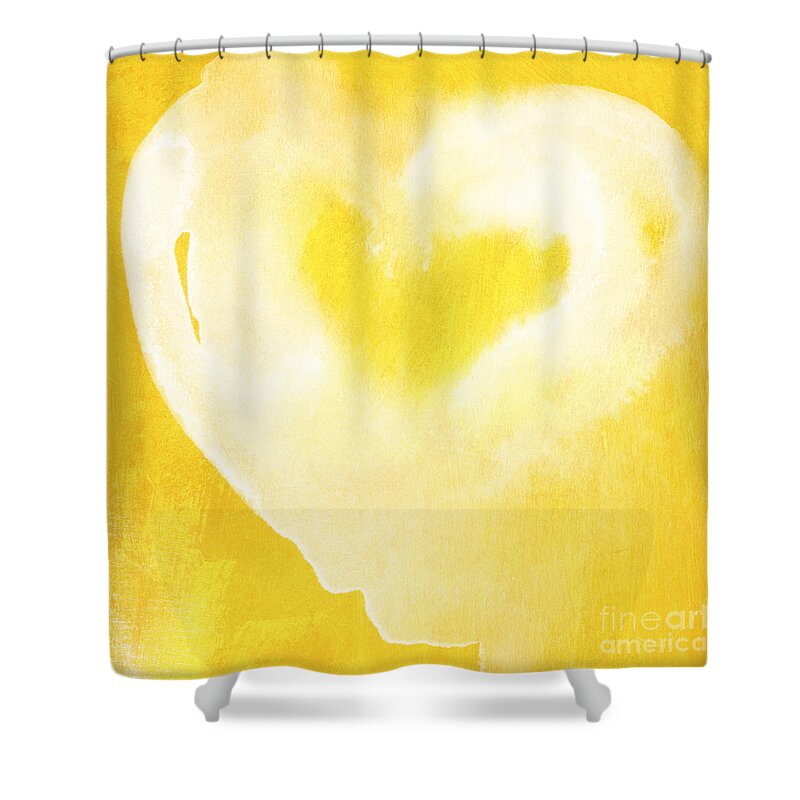 Love Shower Curtain featuring the mixed media Yellow and White Love- Heart art by Linda Woods by Linda Woods