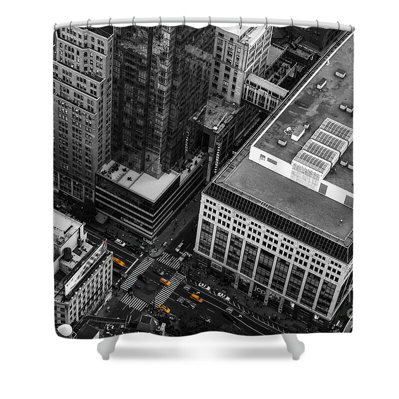 Nyc Shower Curtain featuring the photograph Yellow Cabs - Bird's Eye View by Hannes Cmarits