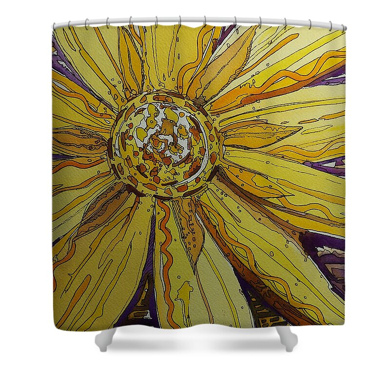 Yelow Shower Curtain featuring the painting Yellow Chakra by Terry Holliday