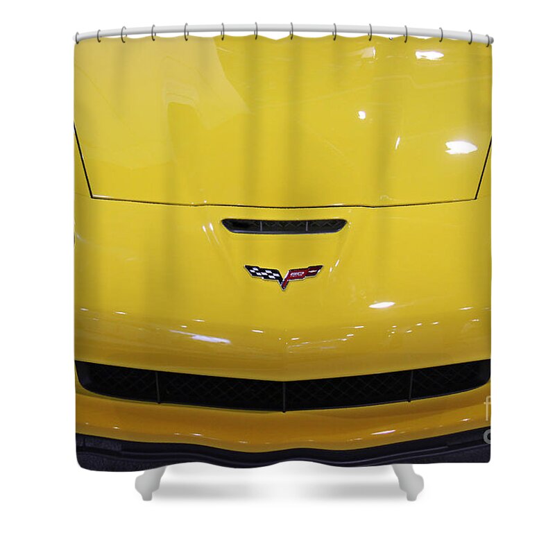 Corvette Shower Curtain featuring the photograph Yellow Corvette by Tom Gari Gallery-Three-Photography