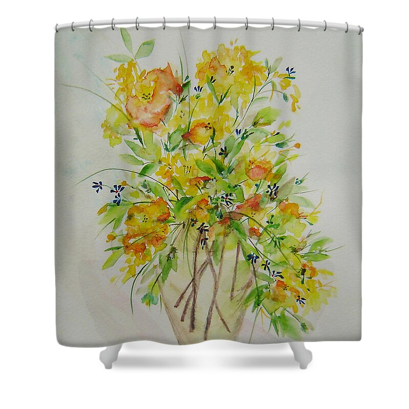 Watercolor Shower Curtain featuring the painting Yellow Flowers by Judith Rhue