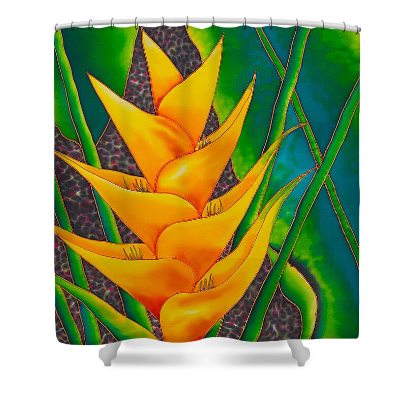 Lobester Claw Shower Curtain featuring the painting Yellow Heliconia by Daniel Jean-Baptiste