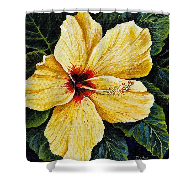 Flower Shower Curtain featuring the painting Yellow Hibiscus by Darice Machel McGuire