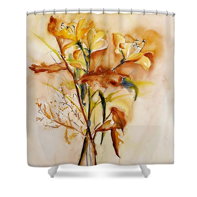 Painting Shower Curtain featuring the painting Yellow Lilies by Karina Plachetka