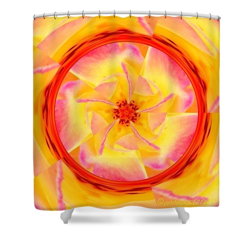 Macro_perfection Shower Curtain featuring the photograph Yellow-orange Rose Kaleidoscope Created by Anna Porter