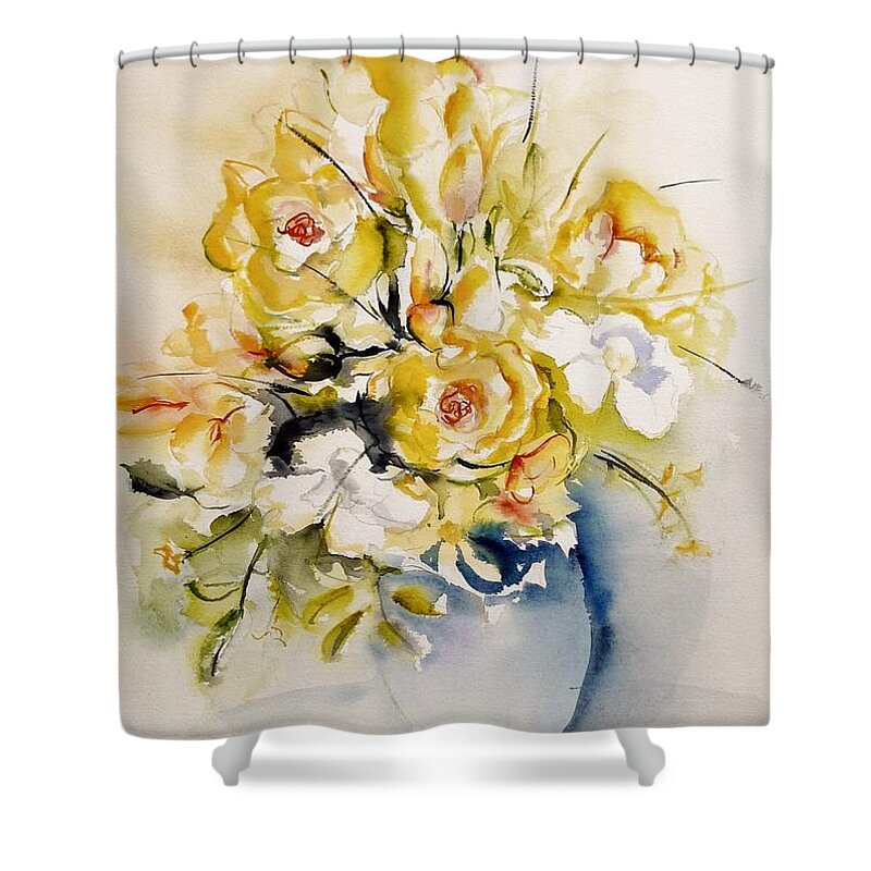 Flower Shower Curtain featuring the painting Yellow roses by Karina Plachetka