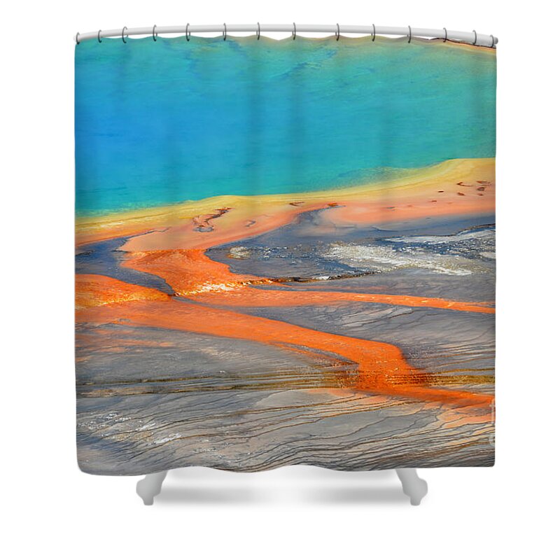 Yellowstone National Park Shower Curtain featuring the photograph Yellowstone Colorful Grand Prismatic Spring by Debra Thompson