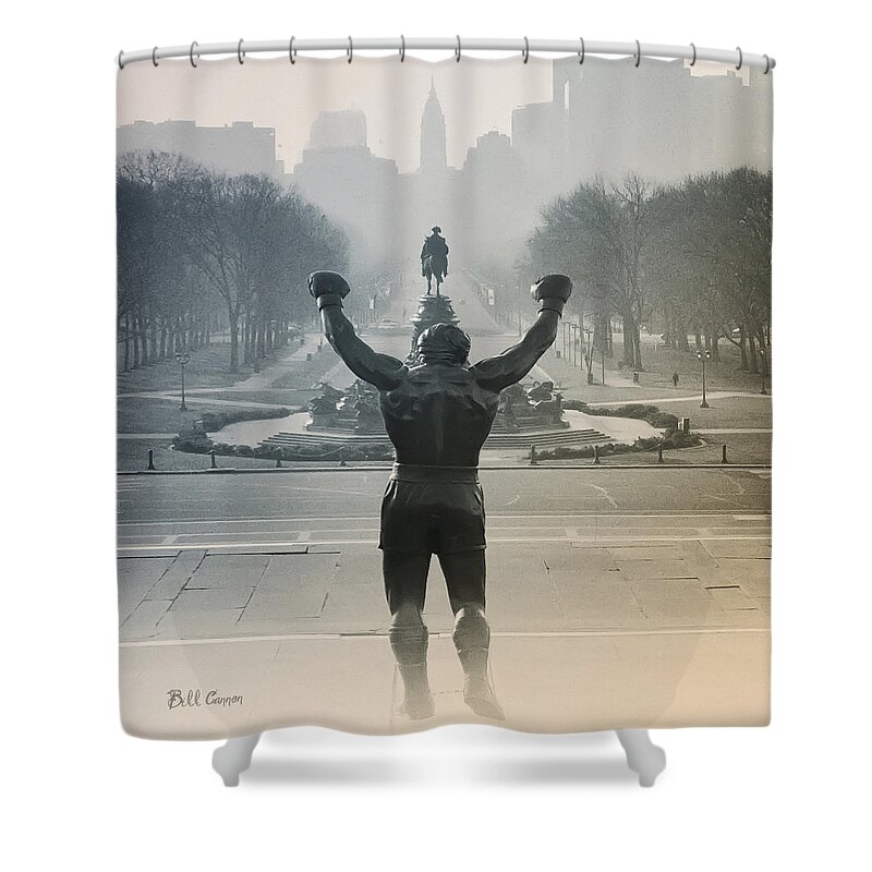 Rocky Shower Curtain featuring the photograph Yo Adrian by Bill Cannon