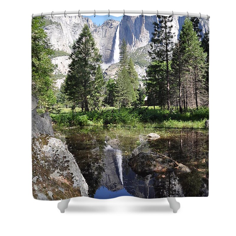 Landscape Shower Curtain featuring the photograph Yosemite Falls and Reflection by Mike Helland