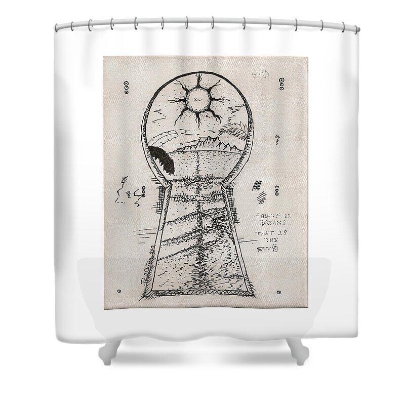 Keyholedrawing Shower Curtain featuring the drawing You Hold The Key by Paul Carter