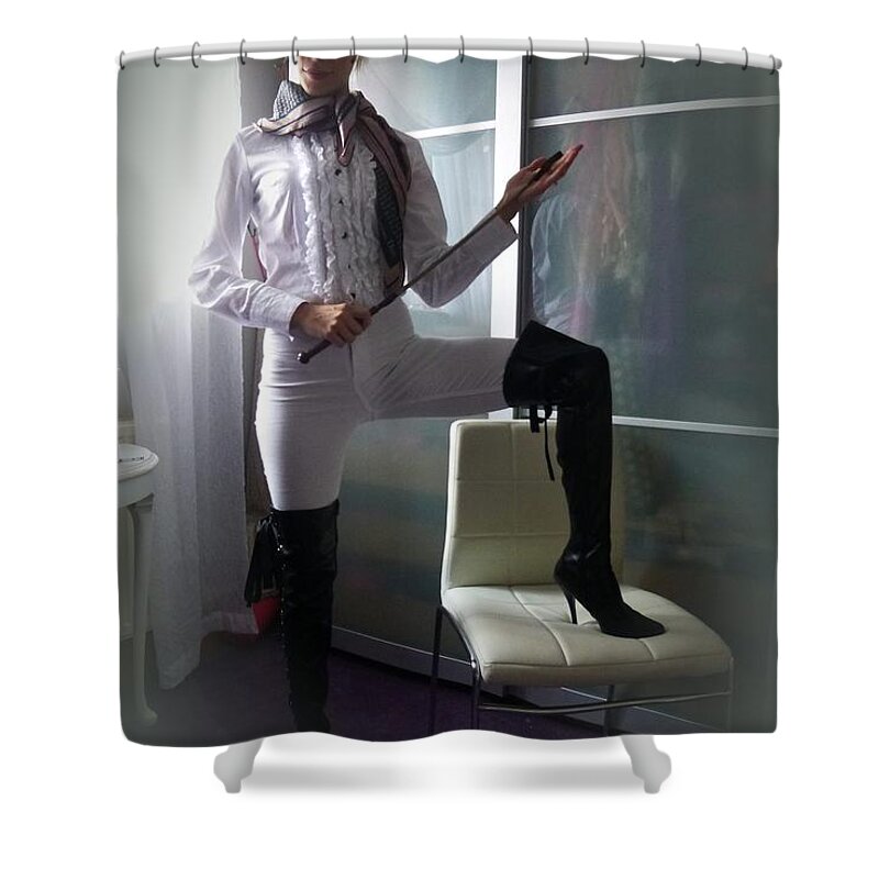 Dominatrix Shower Curtain featuring the photograph You Naughty Boy by Asa Jones