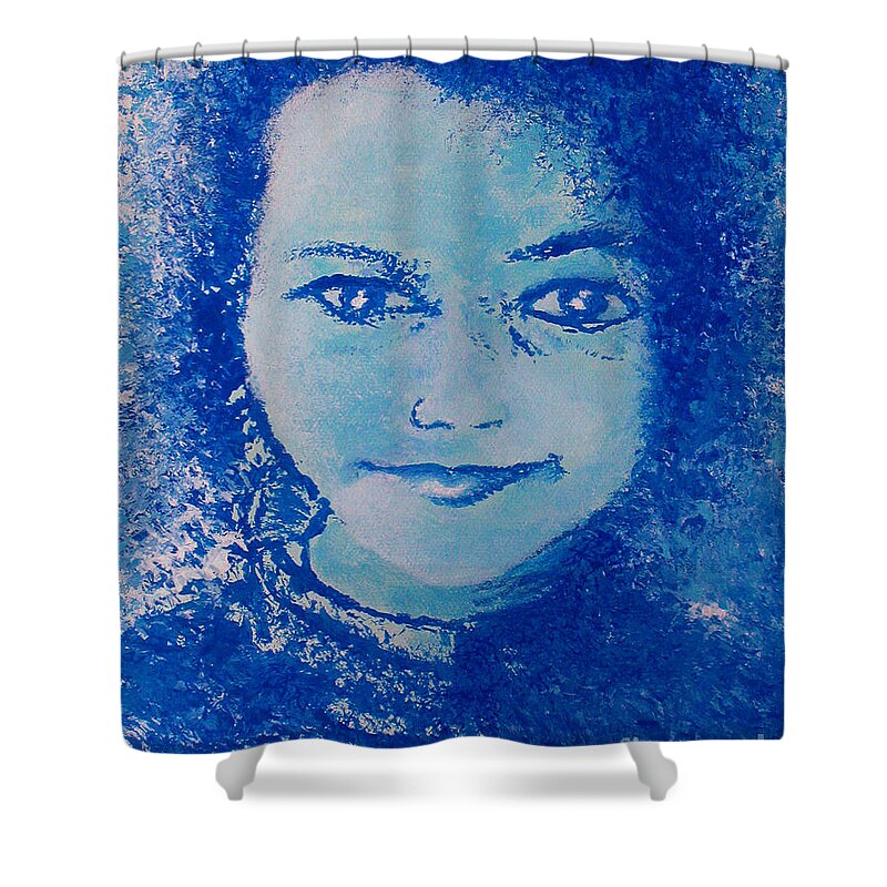 Girl Shower Curtain featuring the painting Young Girl In Blue by Alys Caviness-Gober