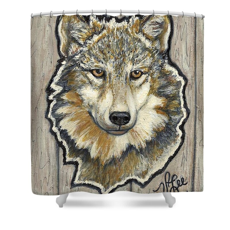 Wolf Shower Curtain featuring the painting Young Wolf by VLee Watson