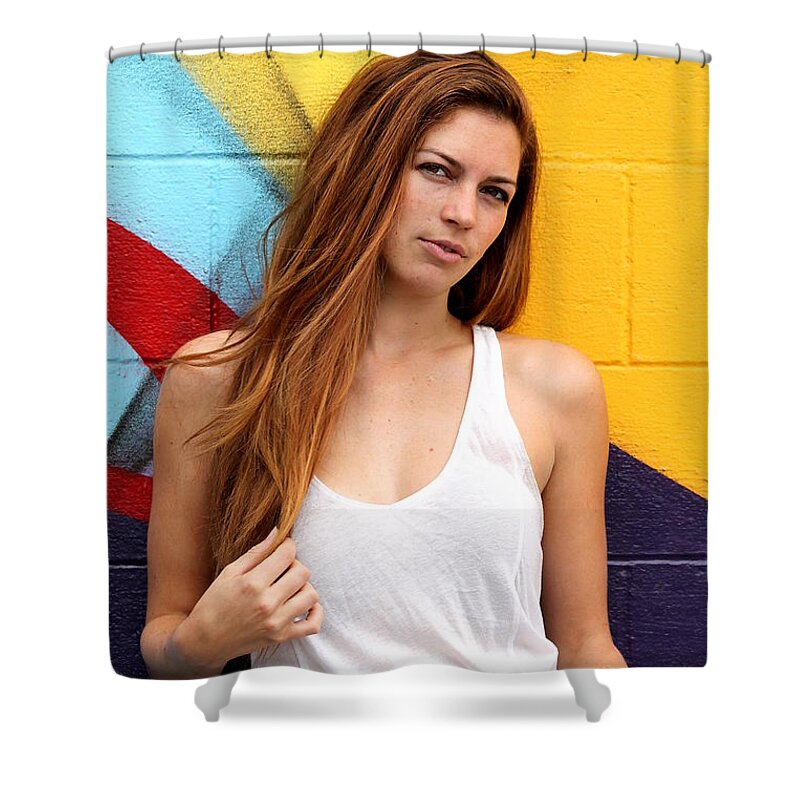 Blue Shower Curtain featuring the photograph Young Woman by Henrik Lehnerer