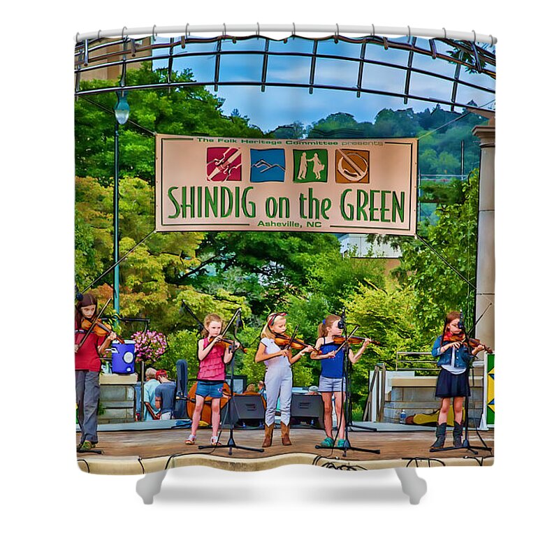 Asheville Shower Curtain featuring the digital art Youngest Shindiggers by John Haldane