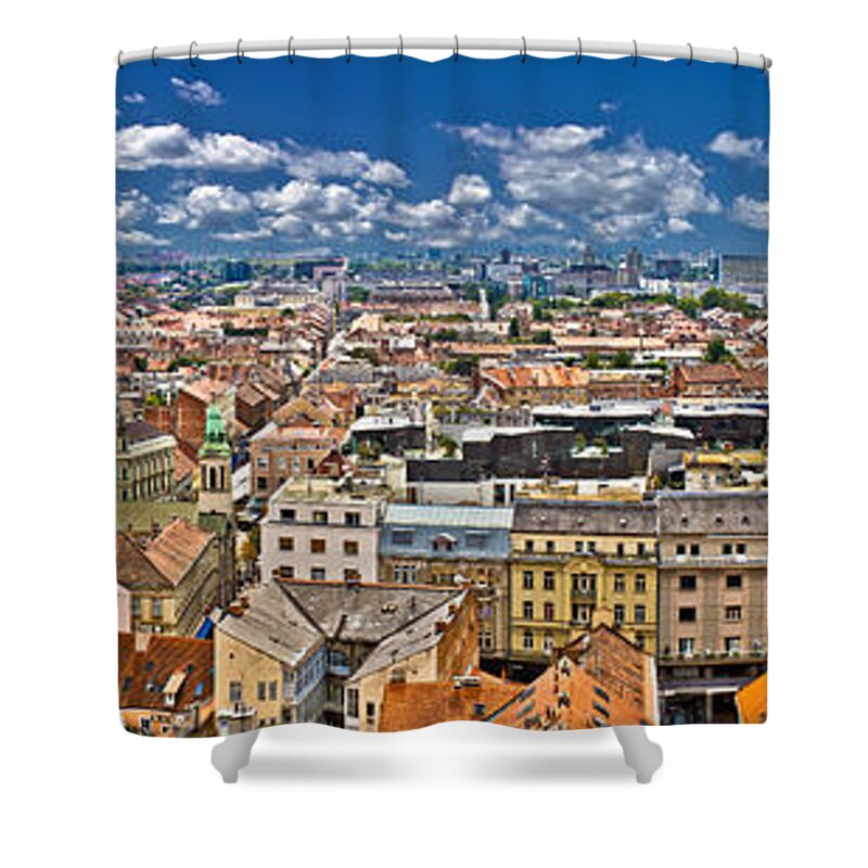 Croatia Shower Curtain featuring the photograph Zagreb lower town colorful panoramic view by Brch Photography