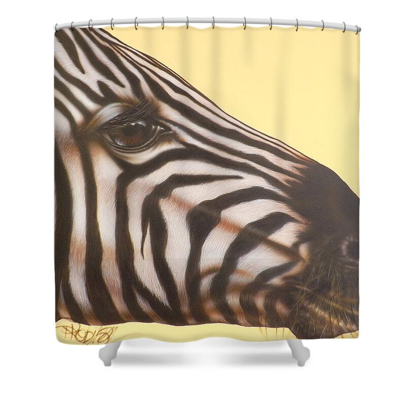 Zebra Shower Curtain featuring the painting Zebra by Darren Robinson